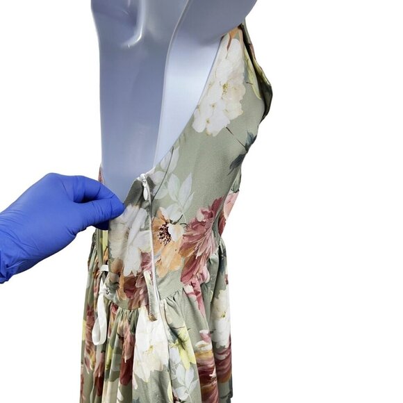 Forest Wardrobe NWT Womens M Floral Halter Midi Dress Ruffle Corset Back Retro - Picture 8 of 16